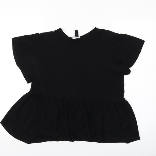 New Look Womens Black Viscose Basic Blouse Size 10 Round Neck