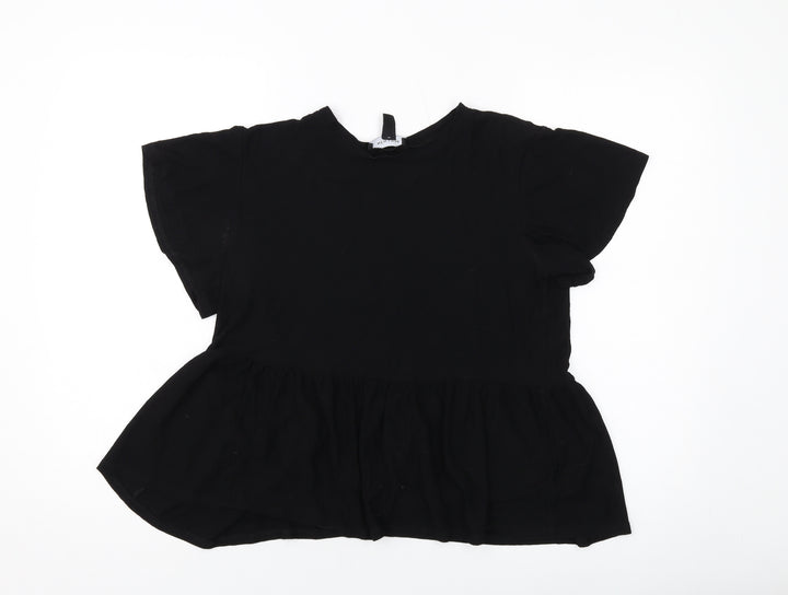 New Look Womens Black Viscose Basic Blouse Size 10 Round Neck