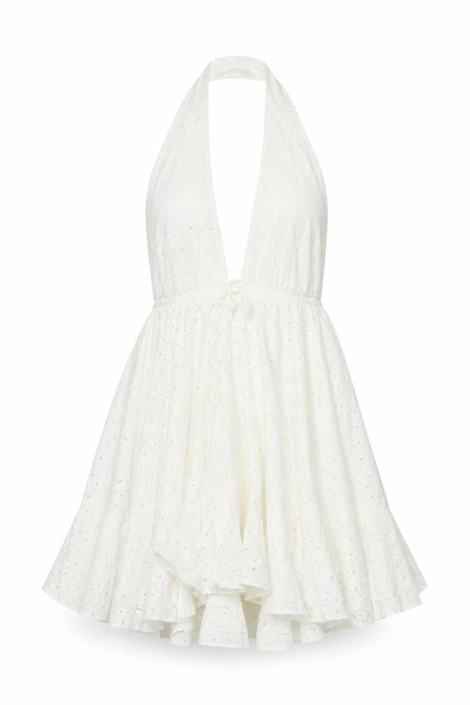 Front view of Zara women’s ivory cotton a-line, size L, halter pullover