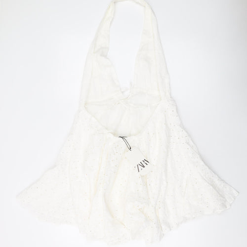 Zara Womens Ivory Cotton A-Line Size L Halter Pullover