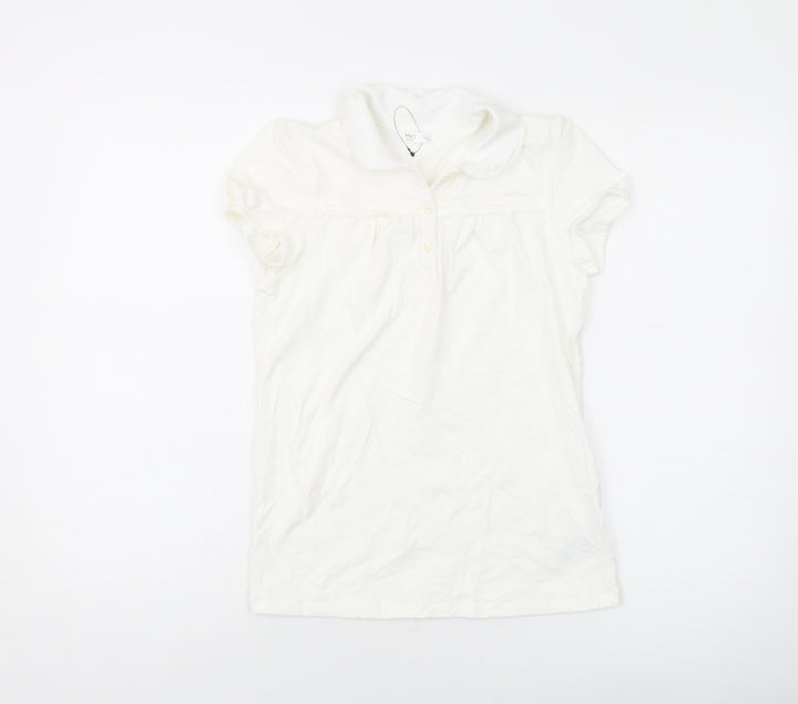 Marks and Spencer Girls Ivory Cotton Basic T-Shirt Size 11-12 Years Collared Button