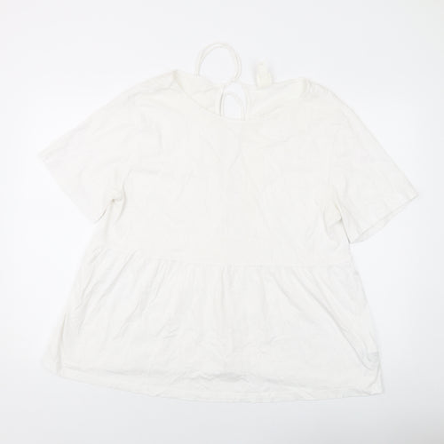H&M Womens White Cotton Basic T-Shirt Size L Round Neck