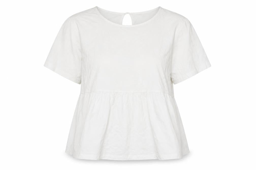 Front view of H&M women’s white cotton basic t-shirt, size L, round neck