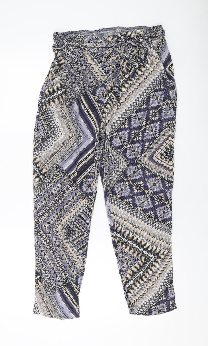 Wallis Womens Multicoloured Geometric Viscose Trousers Size 10 L25 in Regular