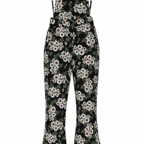 Nasty Gal Womens Black Floral Viscose Dungaree One-Piece Size 6 Button