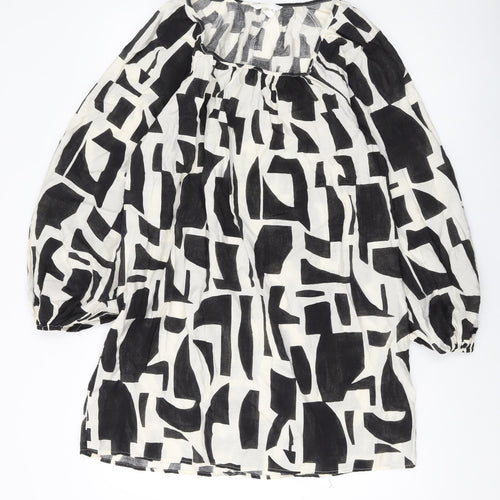 H&M Womens Black Geometric Viscose A-Line Size S Square Neck Pullover