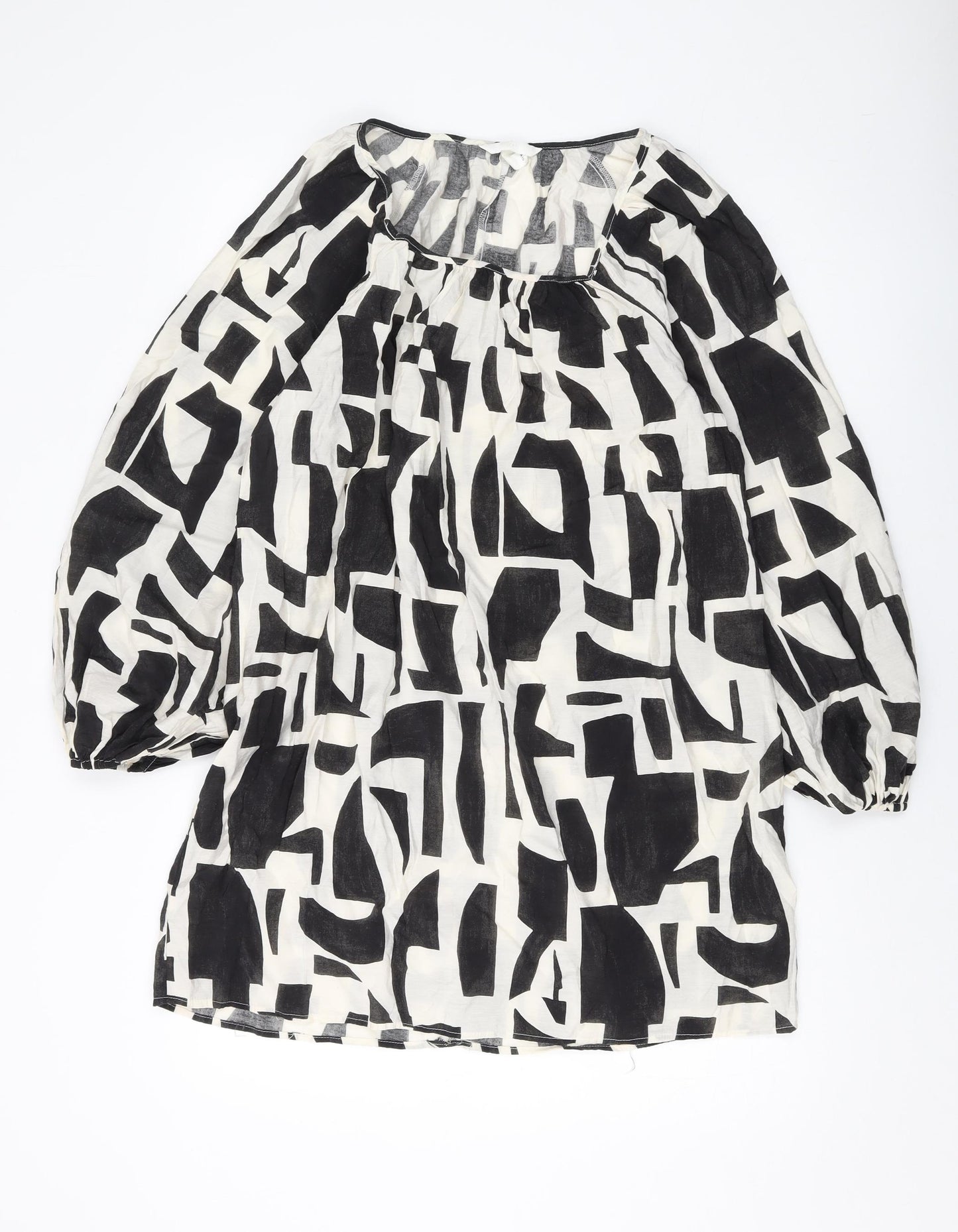 H&M Womens Black Geometric Viscose A-Line Size S Square Neck Pullover