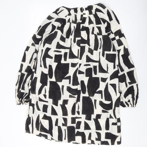 H&M Womens Black Geometric Viscose A-Line Size S Square Neck Pullover