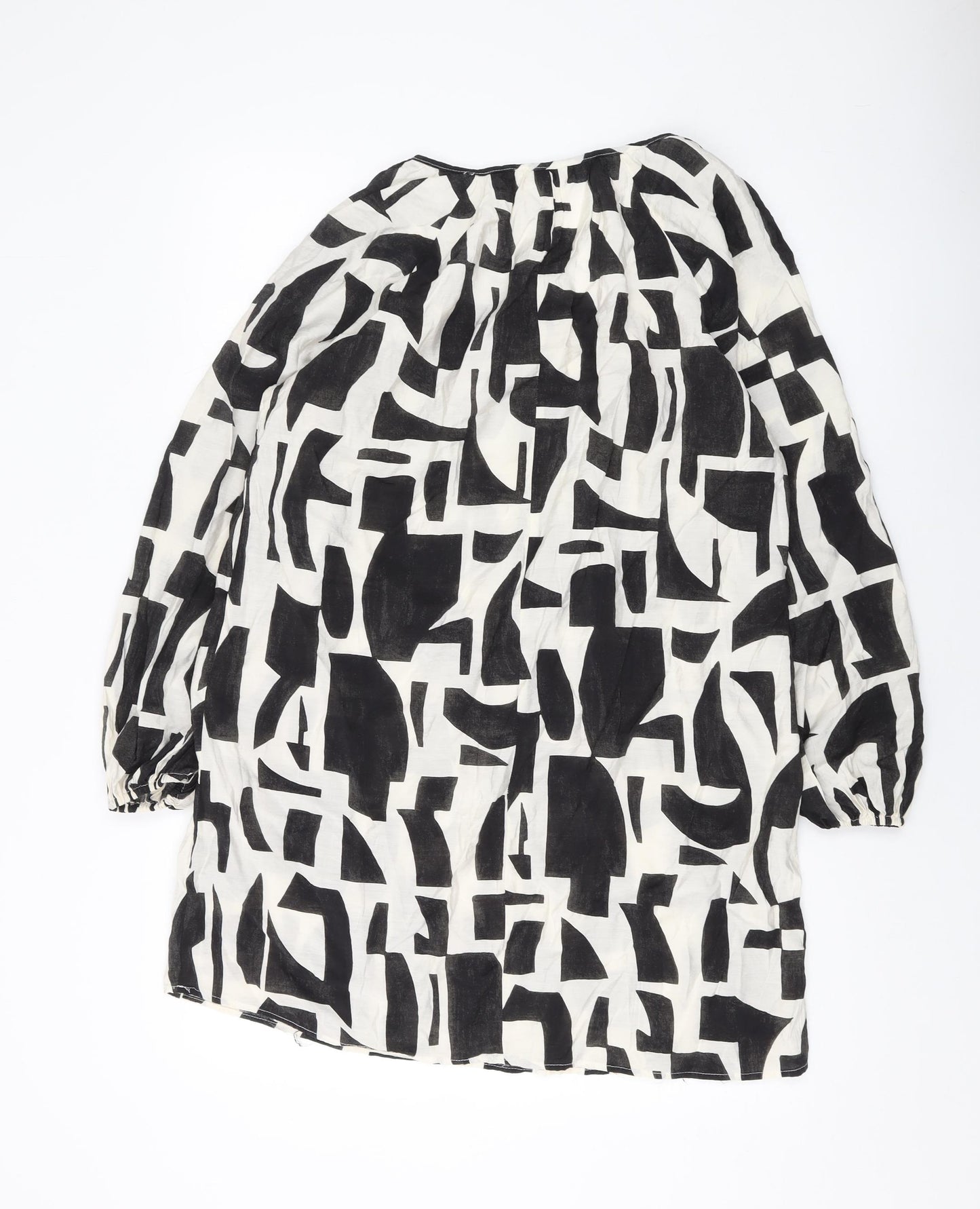 H&M Womens Black Geometric Viscose A-Line Size S Square Neck Pullover