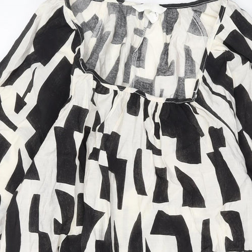 H&M Womens Black Geometric Viscose A-Line Size S Square Neck Pullover