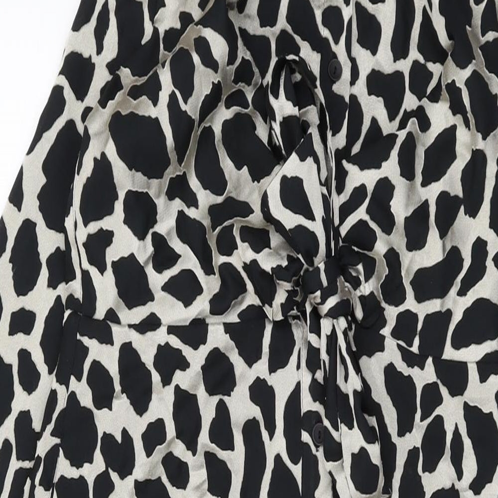 Mint Velvet Womens Beige Animal Print Polyester A-Line Size 10 Collared Button