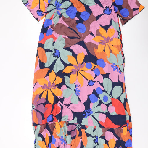 Jaeger Womens Multicoloured Geometric Viscose Maxi Size 10 V-Neck Pullover