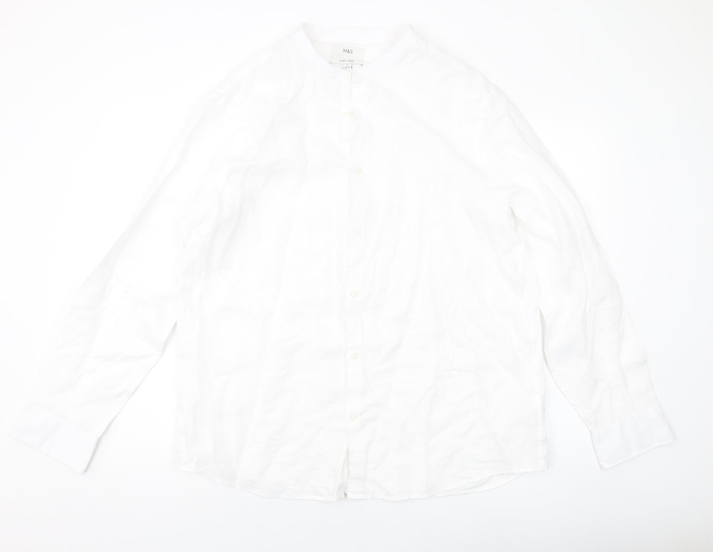 Marks and Spencer Mens White Linen Button-Up Size XL Round Neck Button