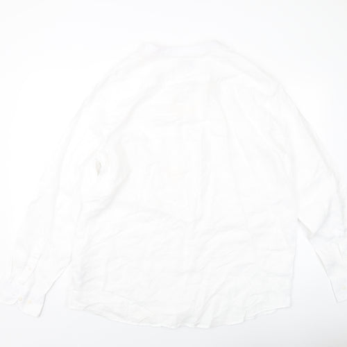 Marks and Spencer Mens White Linen Button-Up Size XL Round Neck Button