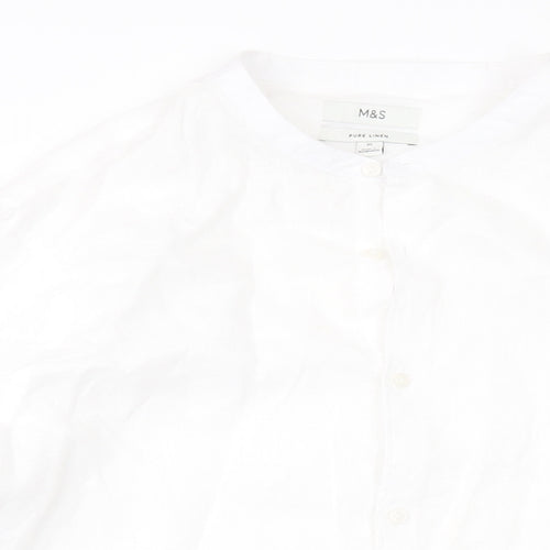 Marks and Spencer Mens White Linen Button-Up Size XL Round Neck Button