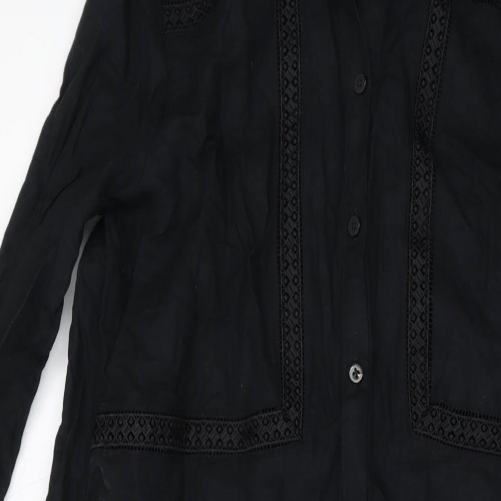 Marks and Spencer Womens Black Linen A-Line Size 12 Collared Button