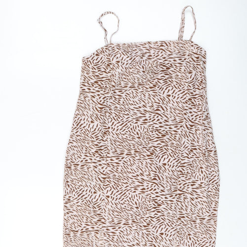 Motel Womens Pink Animal Print Cotton Basic Tank Size M Square Neck