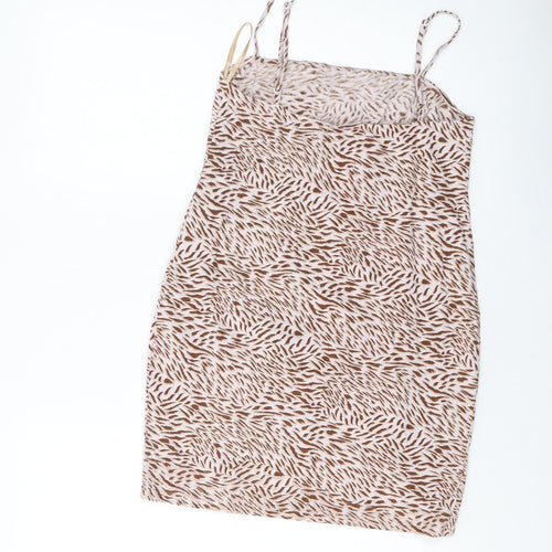Motel Womens Pink Animal Print Cotton Basic Tank Size M Square Neck