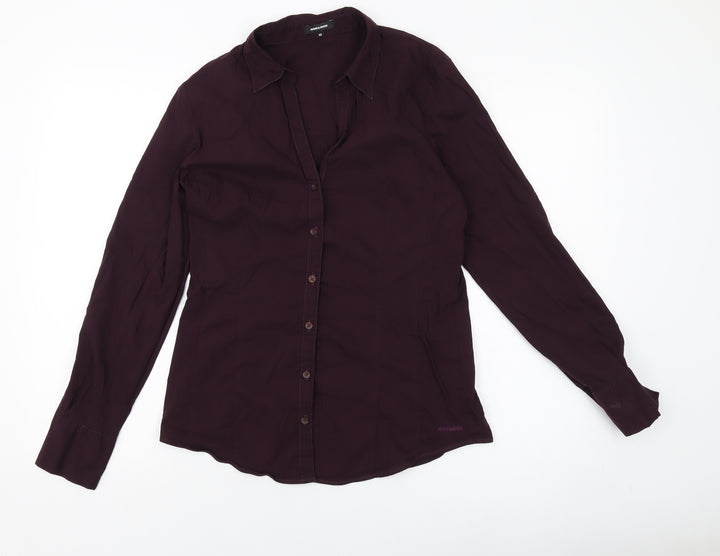MORE & MORE Womens Purple Cotton Basic Button-Up Size 12 Collared