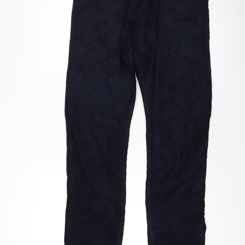 Marks and Spencer Mens Blue Cotton Trousers Size 32 in L33 in Slim Button