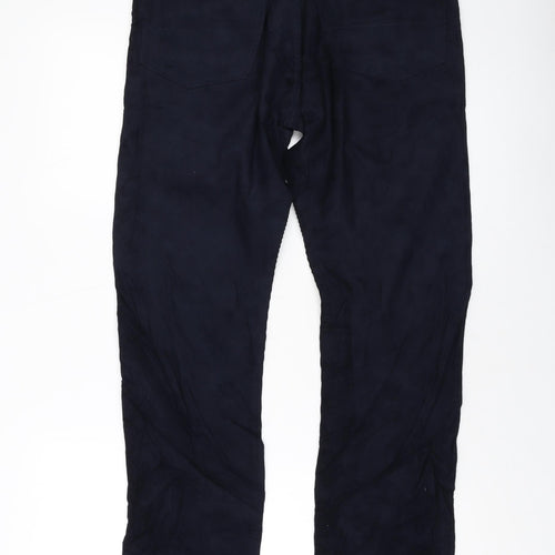 Marks and Spencer Mens Blue Cotton Trousers Size 32 in L33 in Slim Button