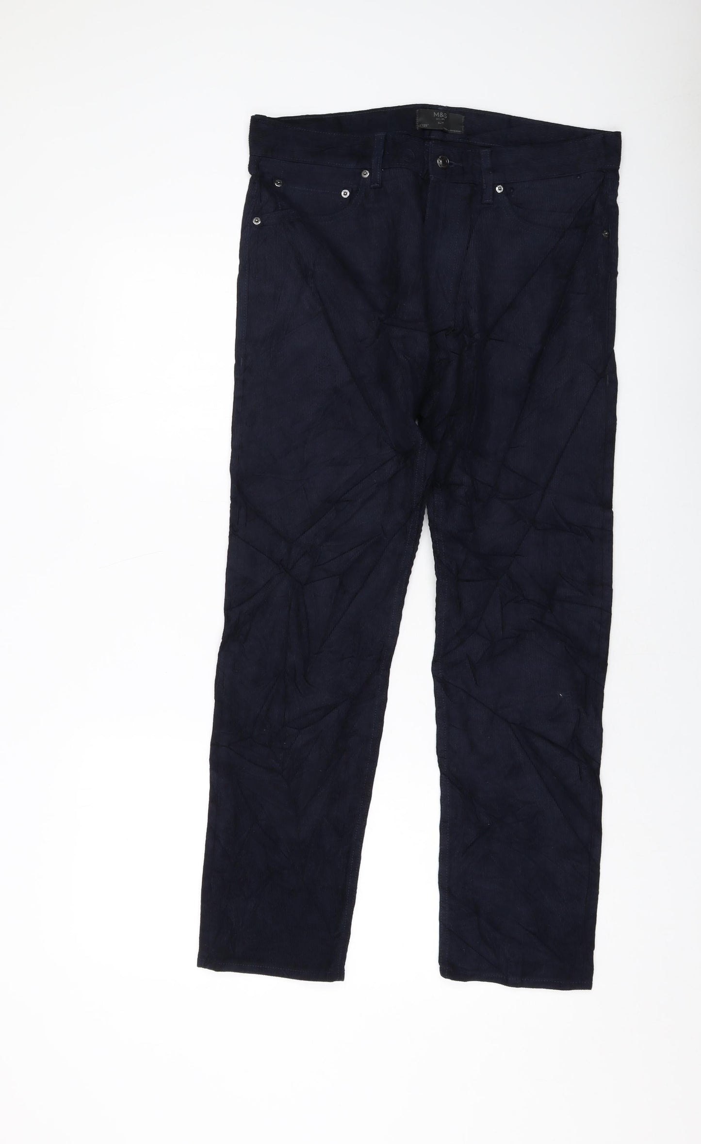 Garfield & Marks Mens Blue Cotton Trousers Size 32 in L29 in Regular Button