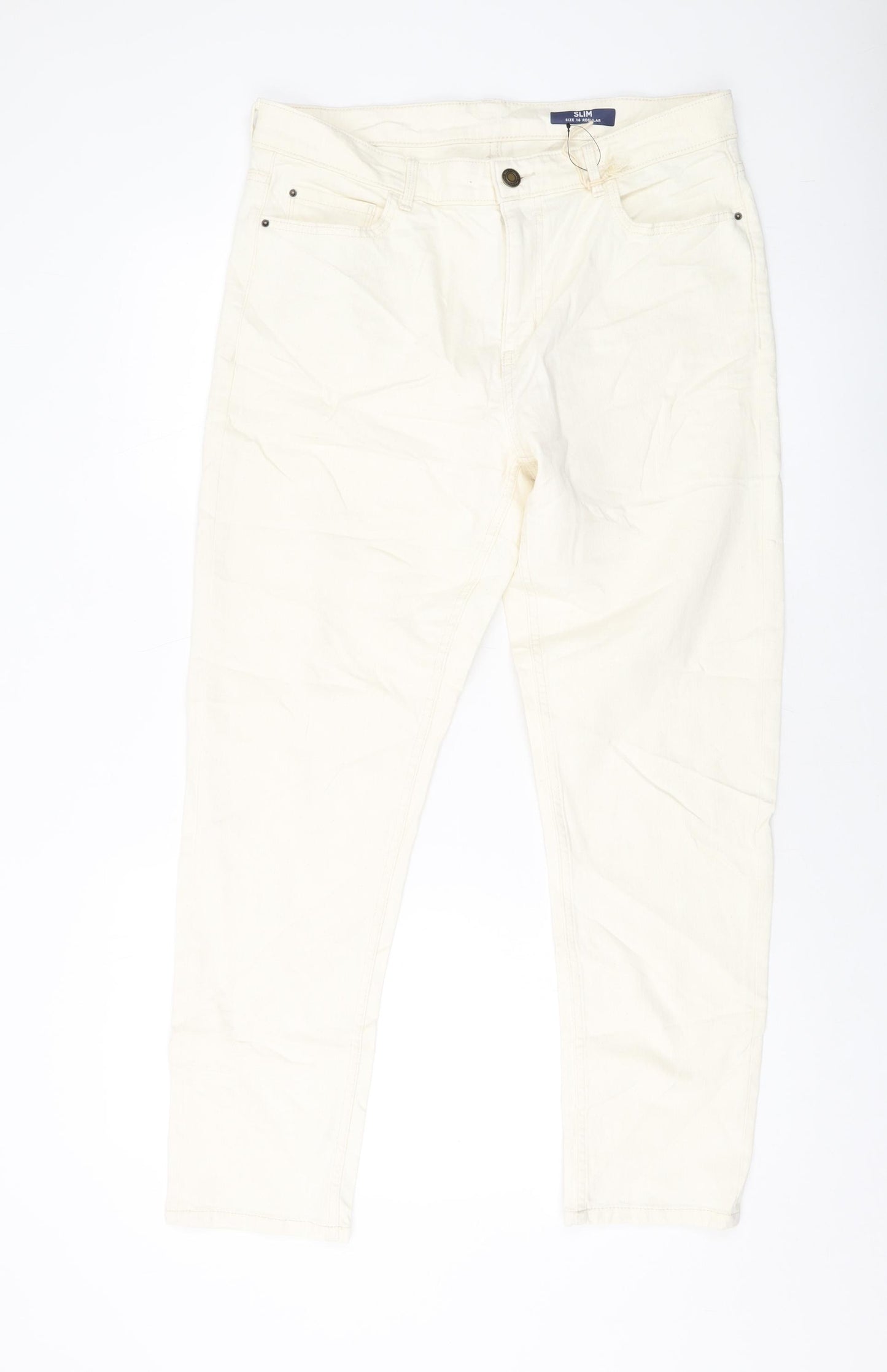 Marks and Spencer Womens Ivory Cotton Mom Jeans Size 16 L28 in Slim Button