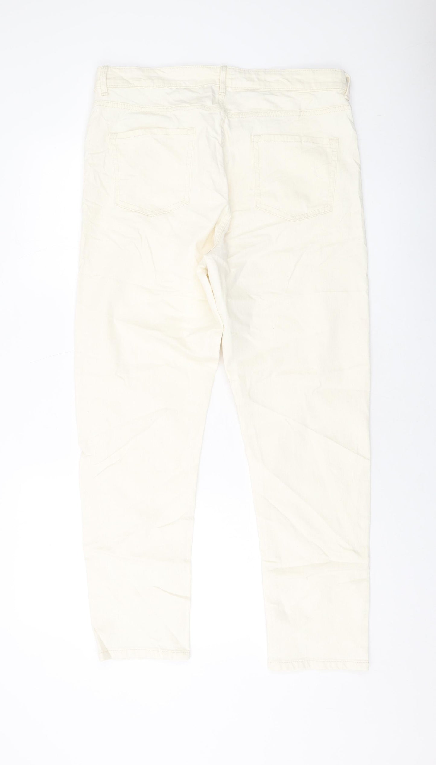 Marks and Spencer Womens Ivory Cotton Mom Jeans Size 16 L28 in Slim Button