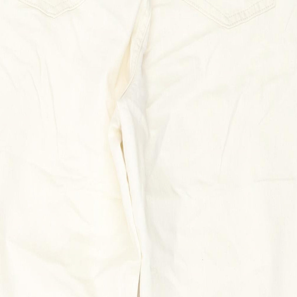 Marks and Spencer Womens Ivory Cotton Mom Jeans Size 16 L28 in Slim Button