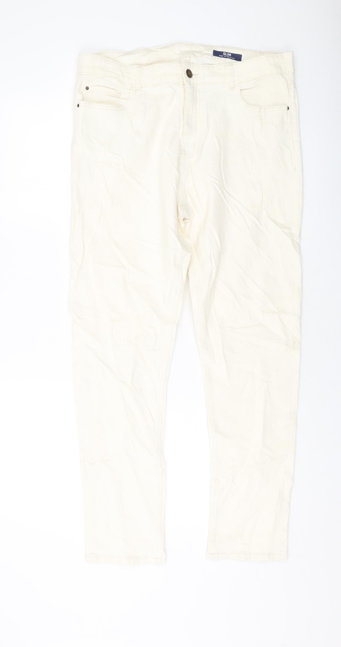Marks and Spencer Womens Ivory Cotton Straight Jeans Size 16 L29 in Slim Button