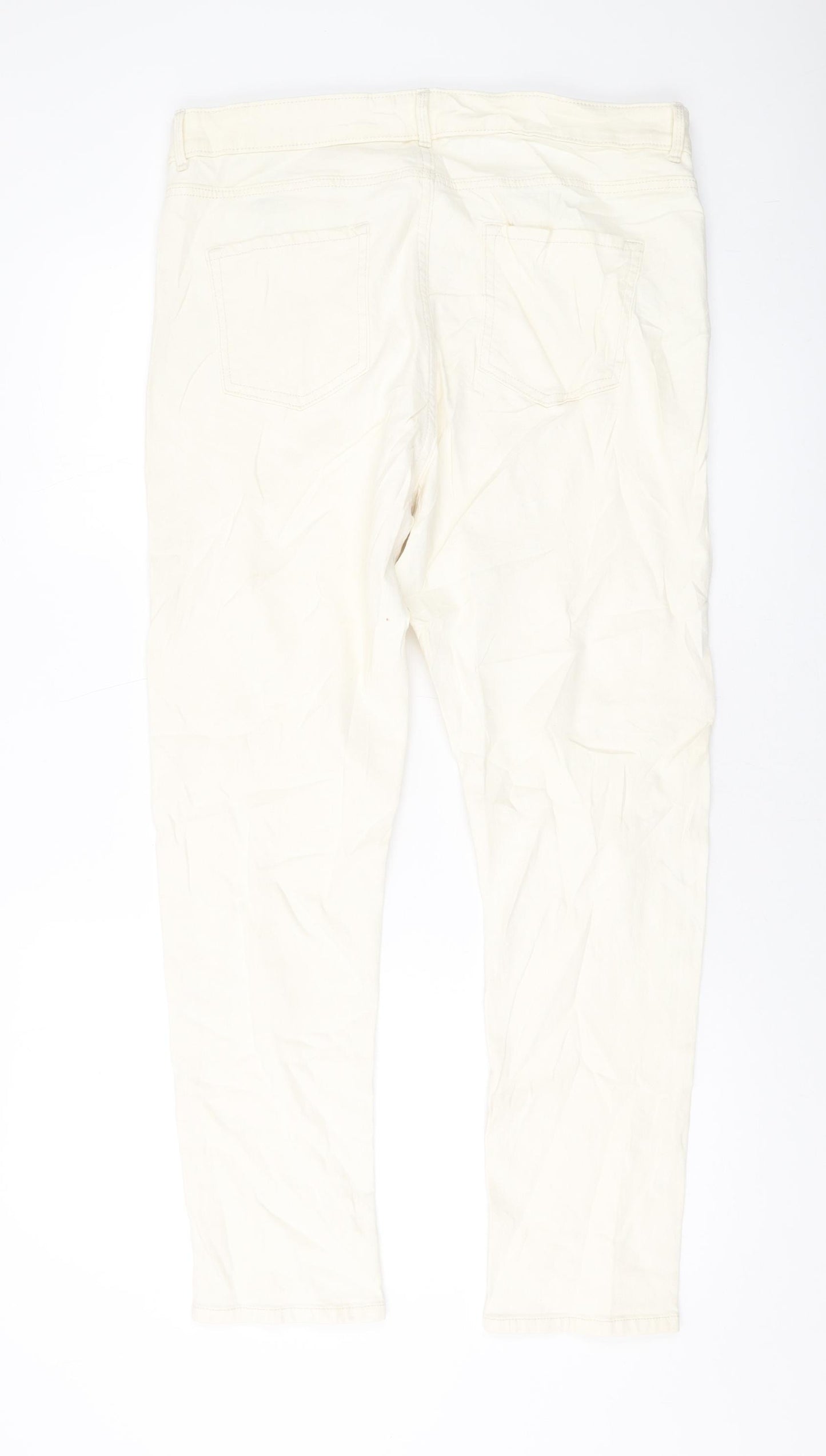 Marks and Spencer Womens Ivory Cotton Straight Jeans Size 16 L29 in Slim Button