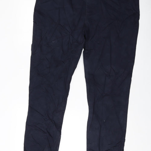 Marks and Spencer Mens Blue Cotton Trousers Size 38 in L33 in Regular Button