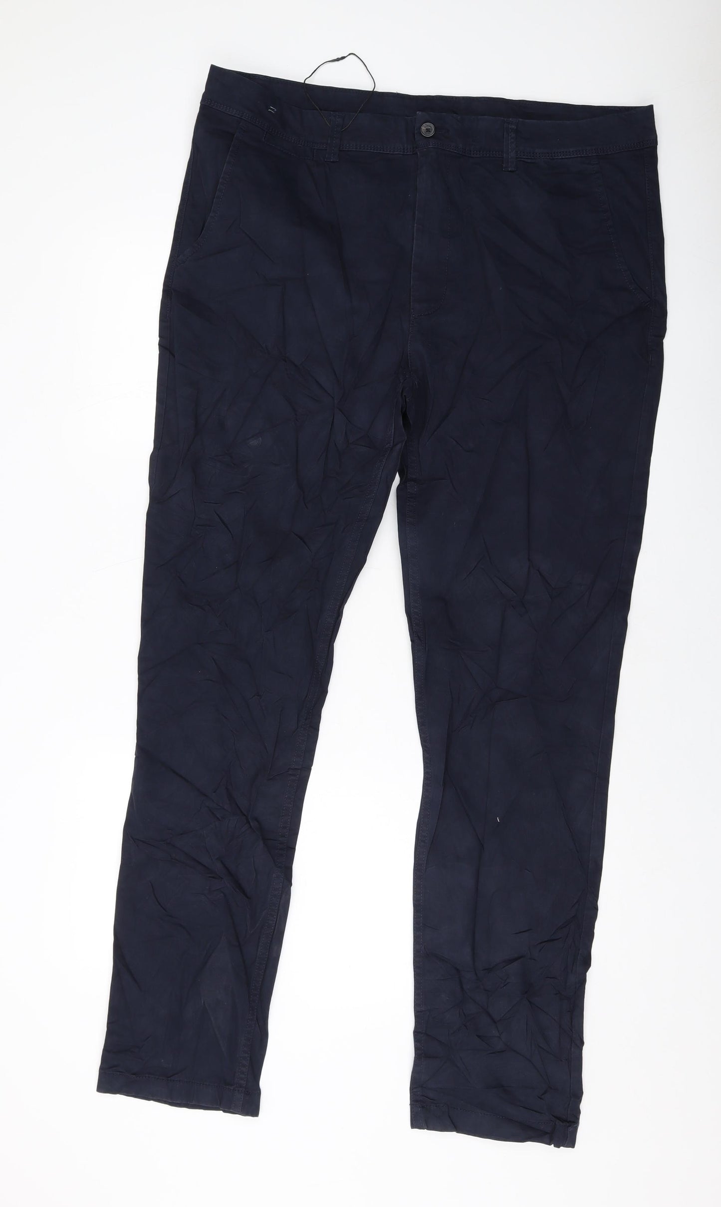 Marks and Spencer Mens Blue Cotton Trousers Size 38 in L33 in Regular Button