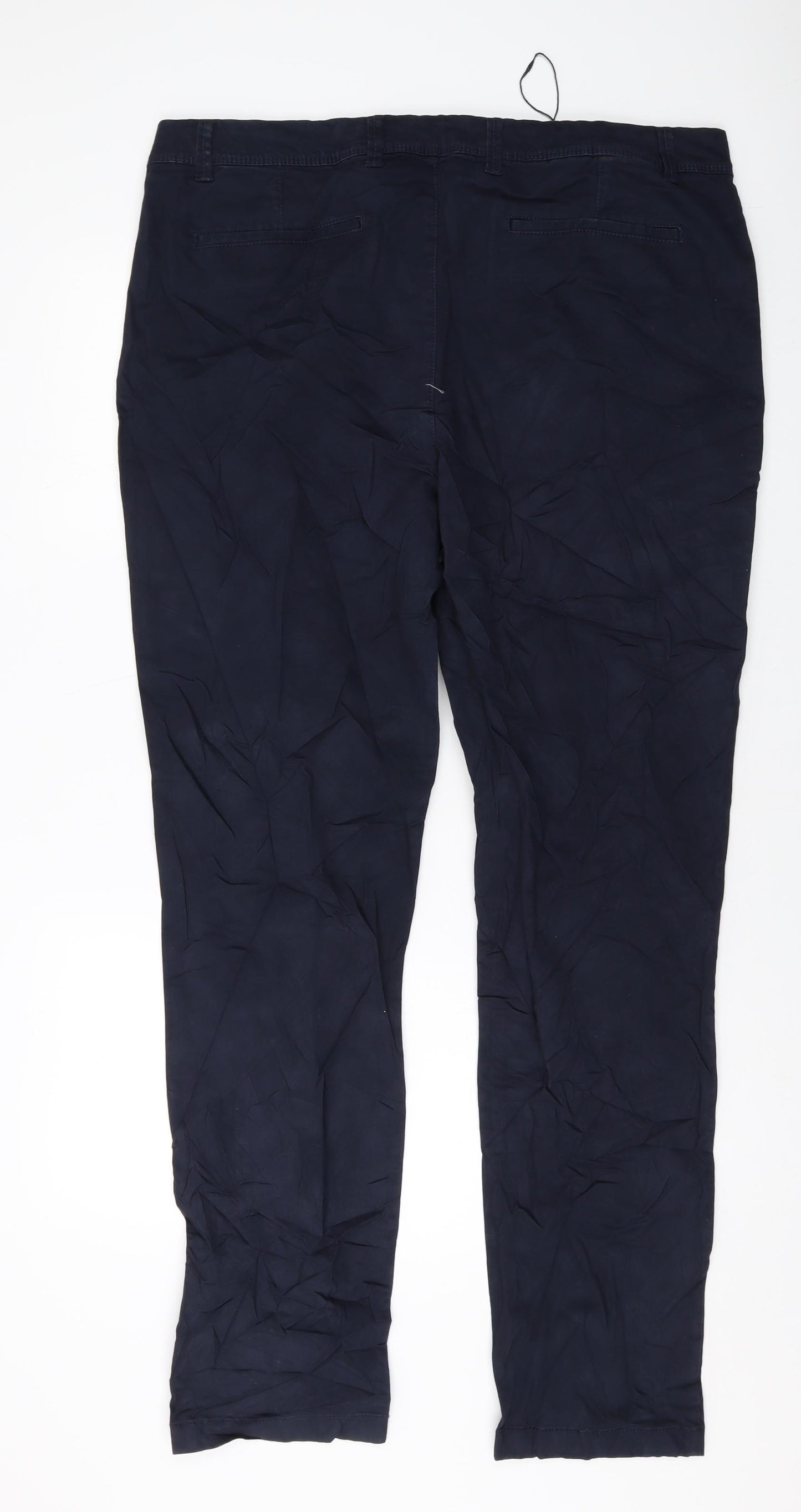 Marks and Spencer Mens Blue Cotton Trousers Size 38 in L33 in Regular Button