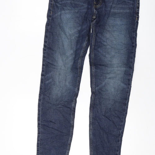 Marks and Spencer Mens Blue Cotton Skinny Jeans Size 30 in L33 in Regular Button