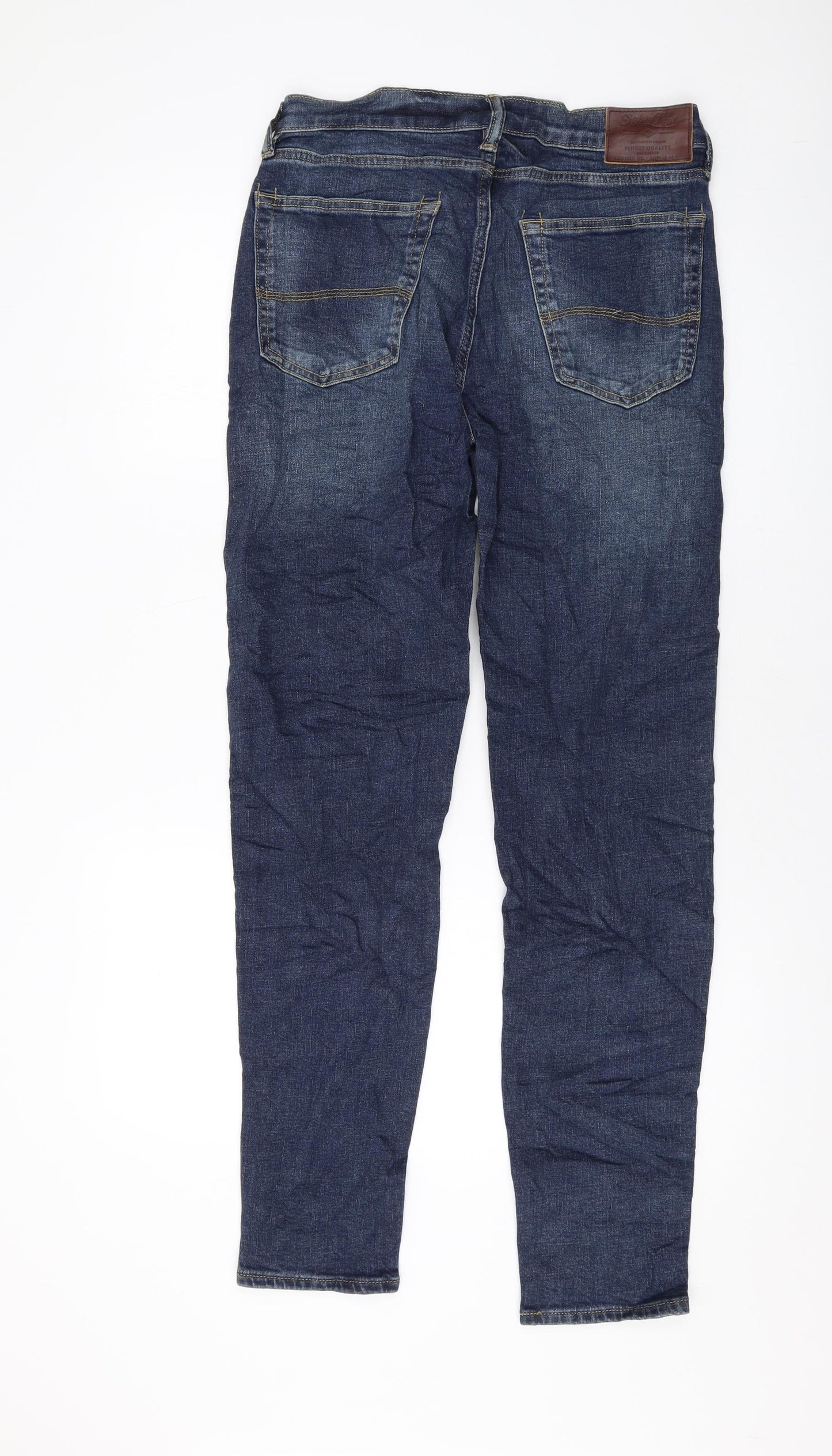 Marks and Spencer Mens Blue Cotton Skinny Jeans Size 30 in L33 in Regular Button