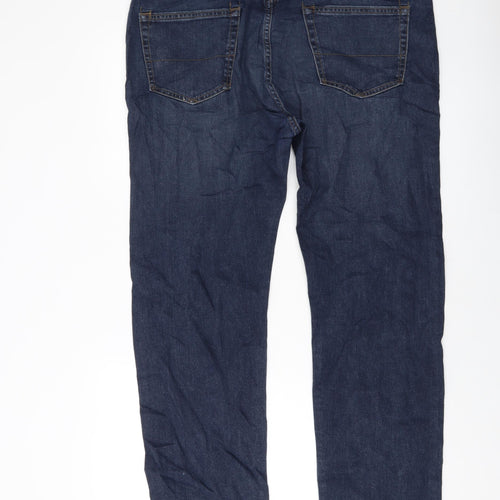Marks and Spencer Mens Blue Cotton Straight Jeans Size 38 in L31 in Regular Button