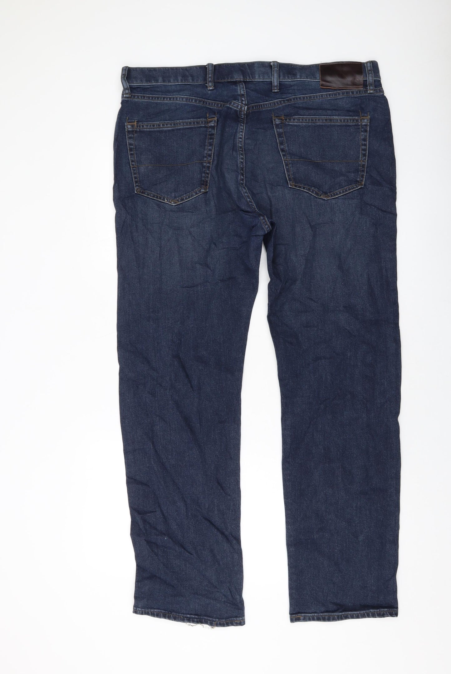 Marks and Spencer Mens Blue Cotton Straight Jeans Size 38 in L31 in Regular Button