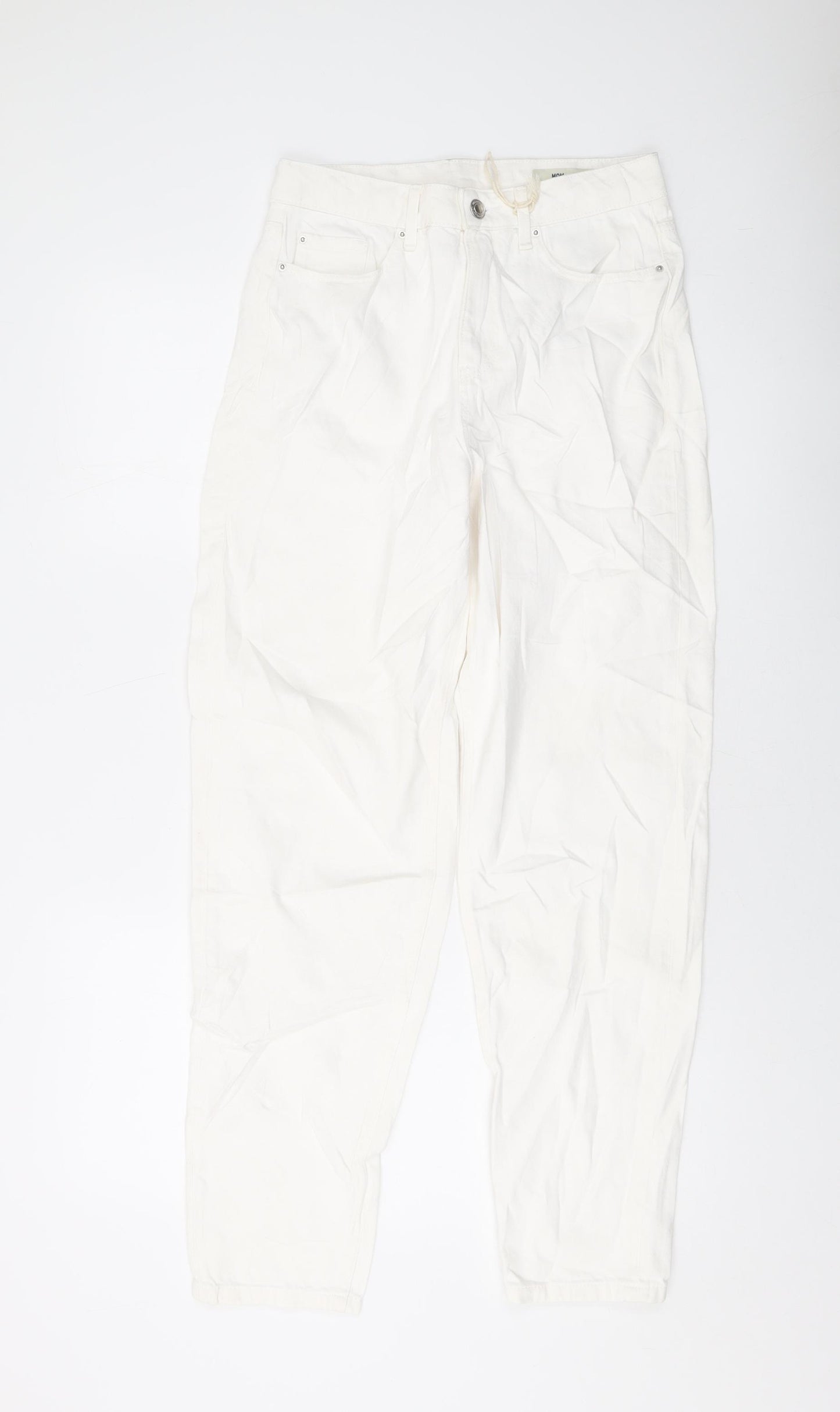 Marks and Spencer Womens Ivory Cotton Mom Jeans Size 8 L29 in Regular Button