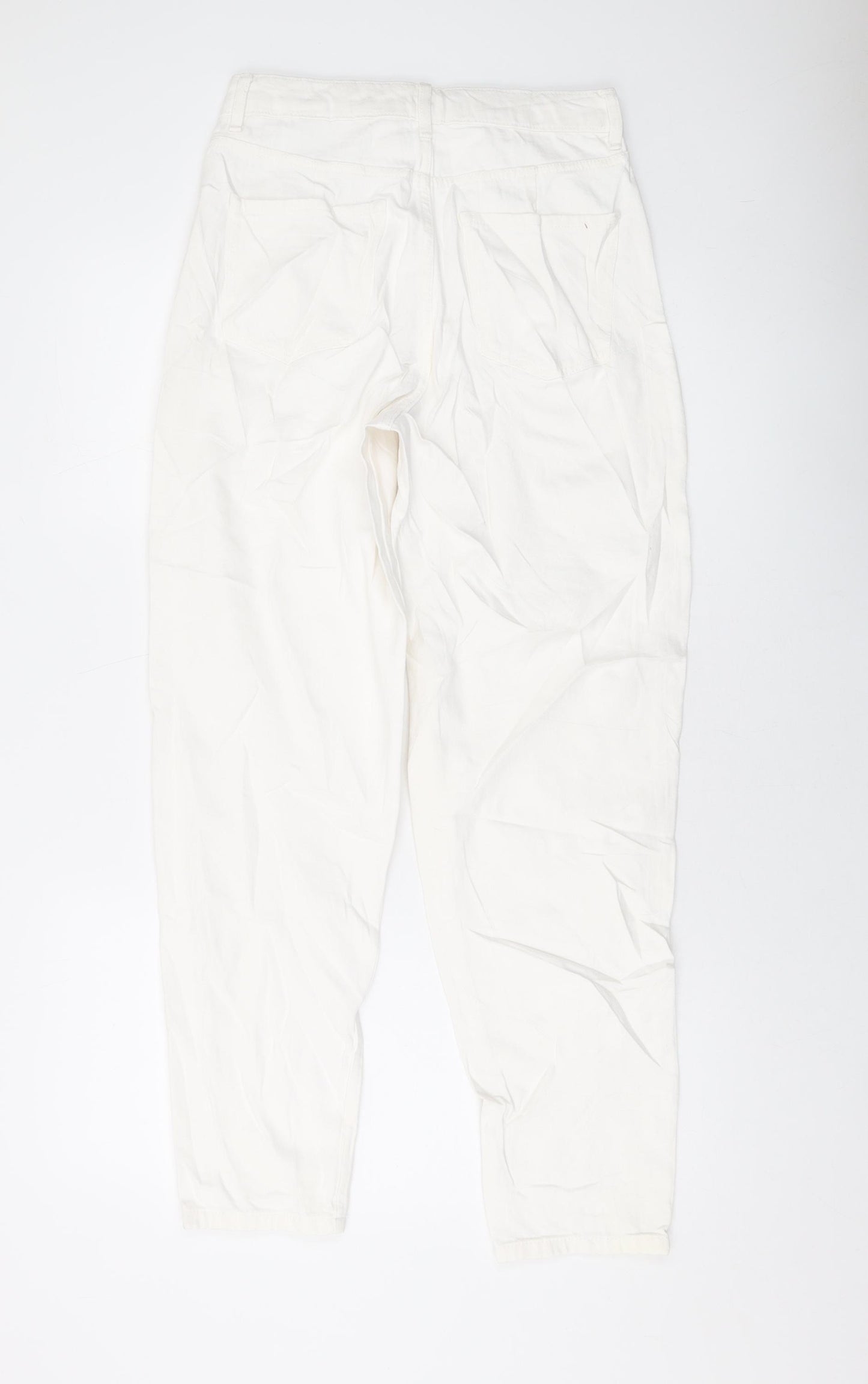 Marks and Spencer Womens Ivory Cotton Mom Jeans Size 8 L29 in Regular Button