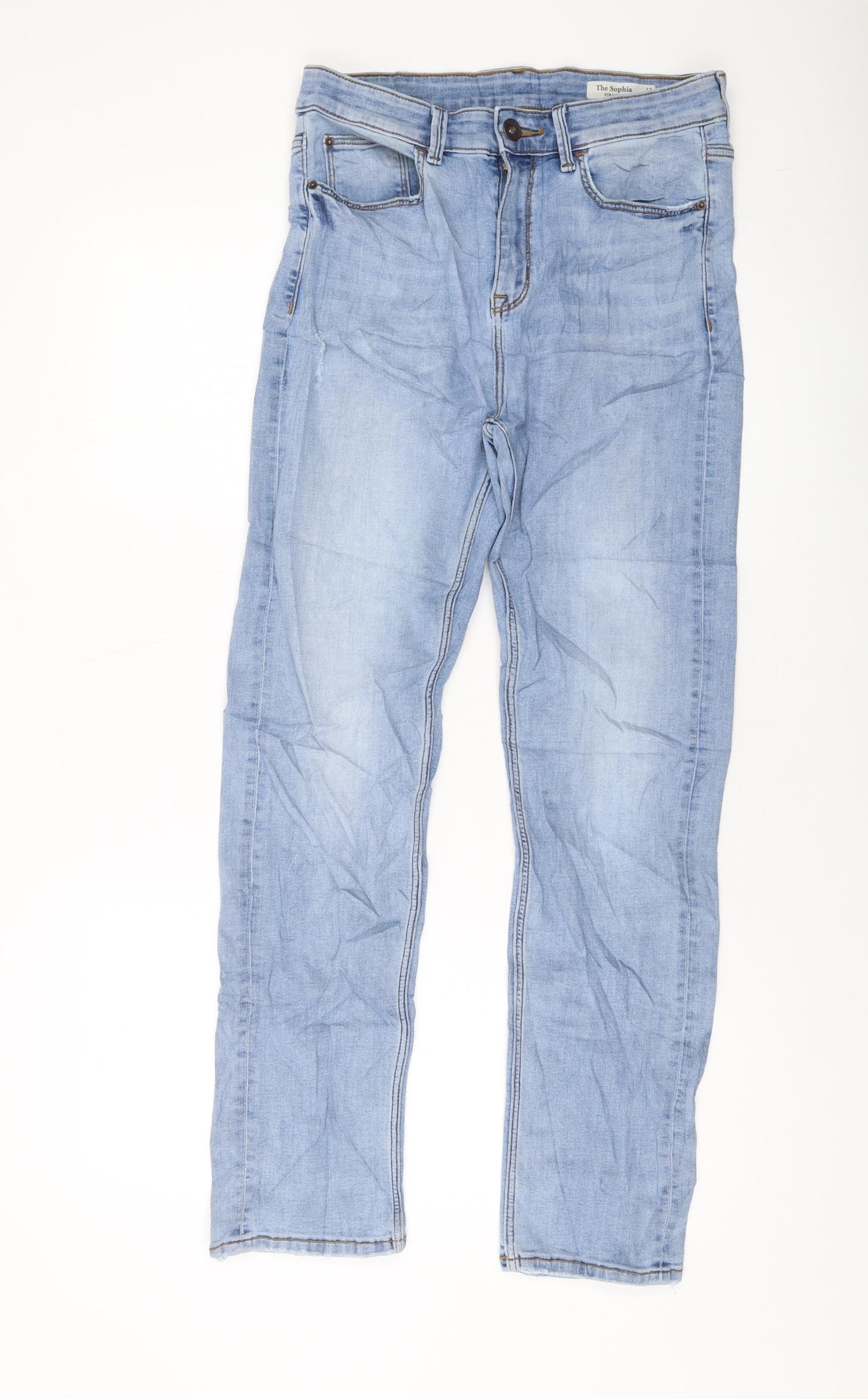 Marks and Spencer Womens Blue Cotton Straight Jeans Size 12 L29 in Regular Button