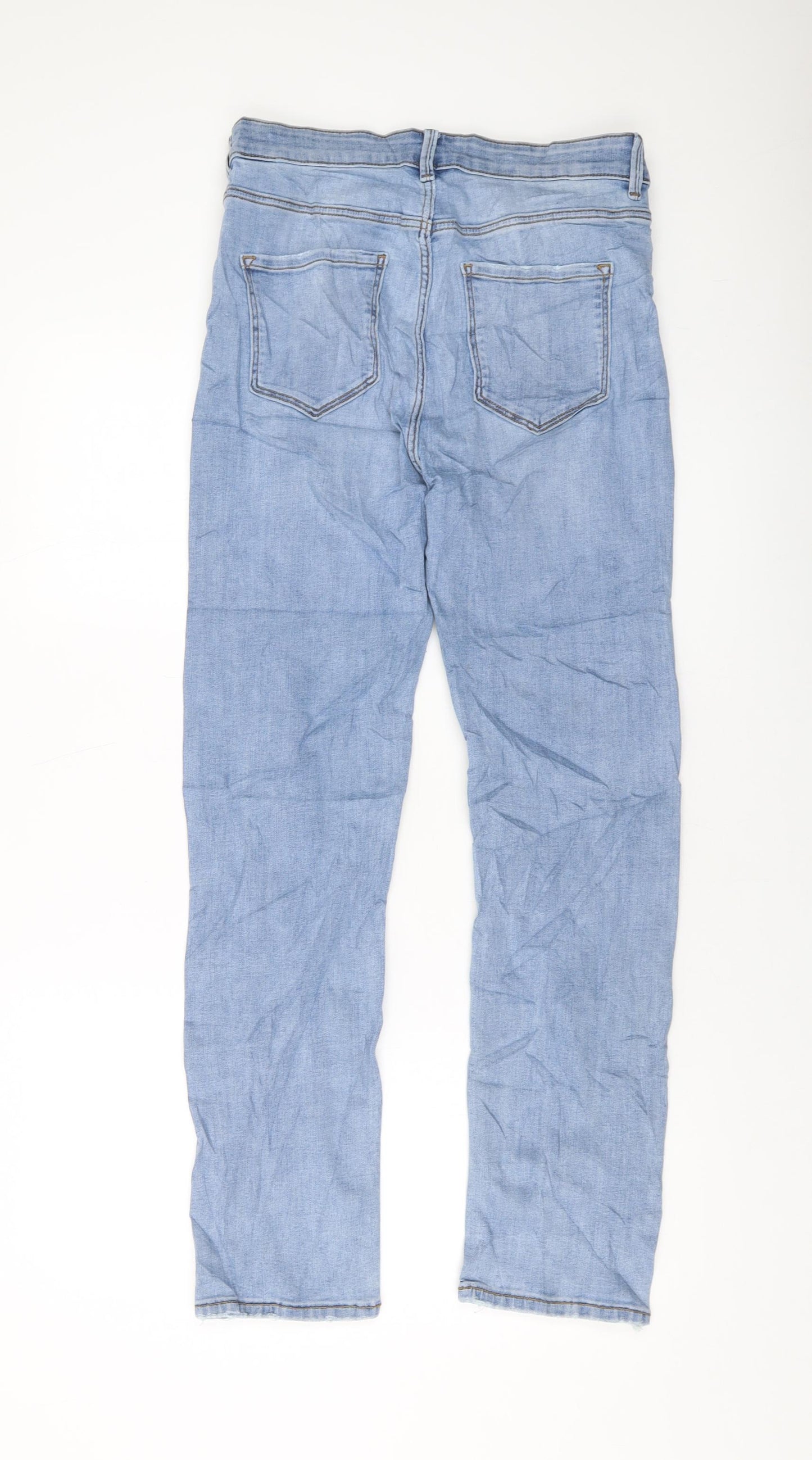 Marks and Spencer Womens Blue Cotton Straight Jeans Size 12 L29 in Regular Button