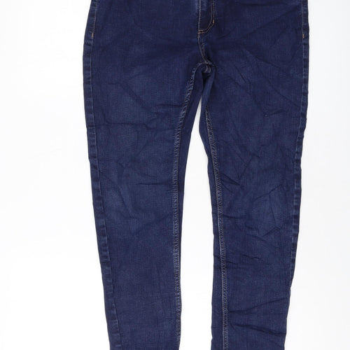 Marks and Spencer Womens Blue Cotton Skinny Jeans Size 12 L25 in Regular Button