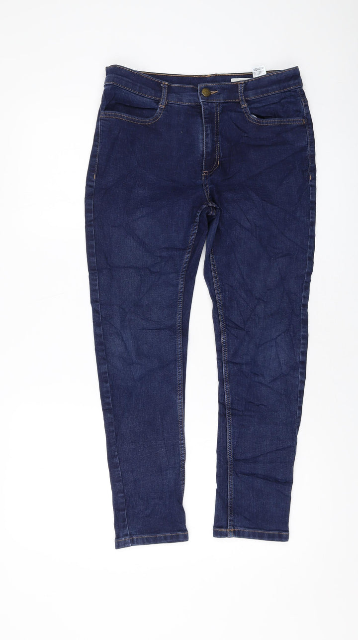 Marks and Spencer Womens Blue Cotton Skinny Jeans Size 12 L25 in Regular Button