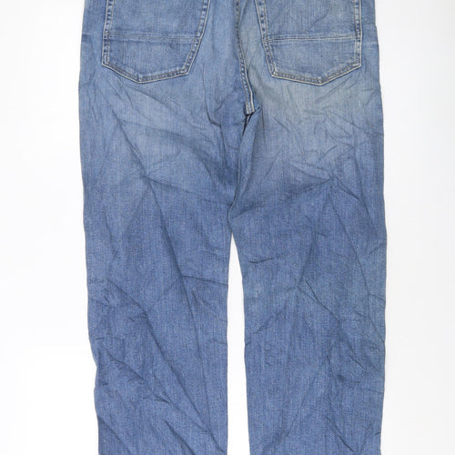 Marks and Spencer Mens Blue Cotton Straight Jeans Size 34 in L31 in Regular Button