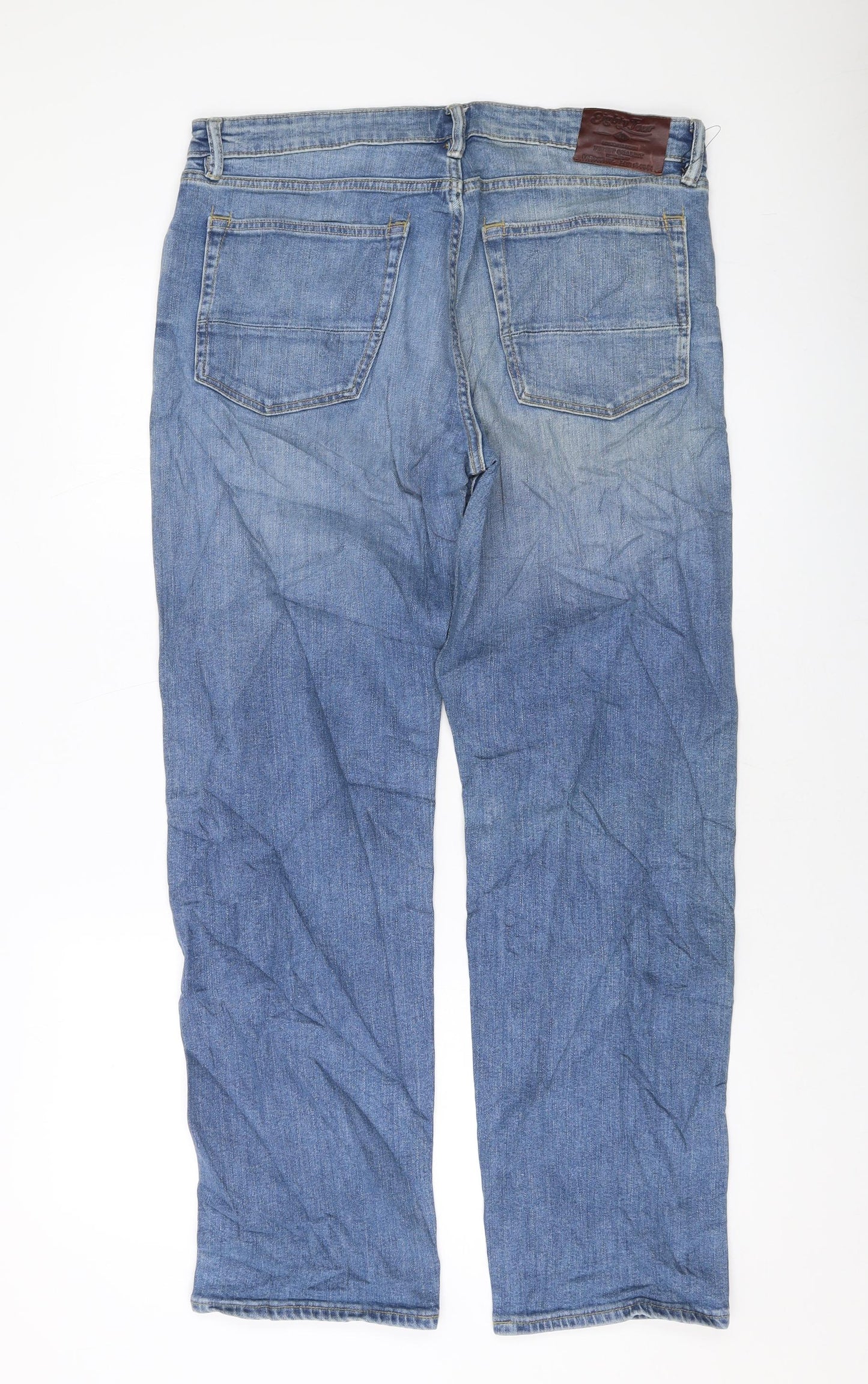 Marks and Spencer Mens Blue Cotton Straight Jeans Size 34 in L31 in Regular Button