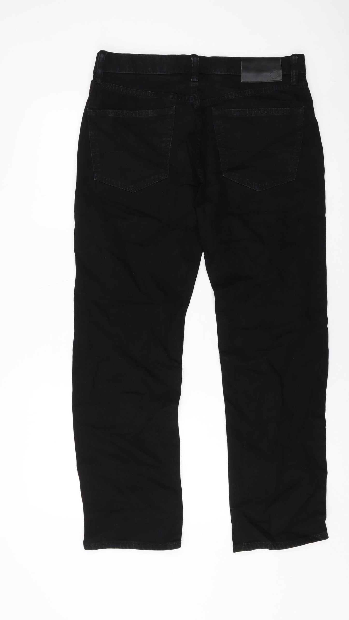 Marks and Spencer Mens Black Cotton Straight Jeans Size 32 in L29 in Regular Button