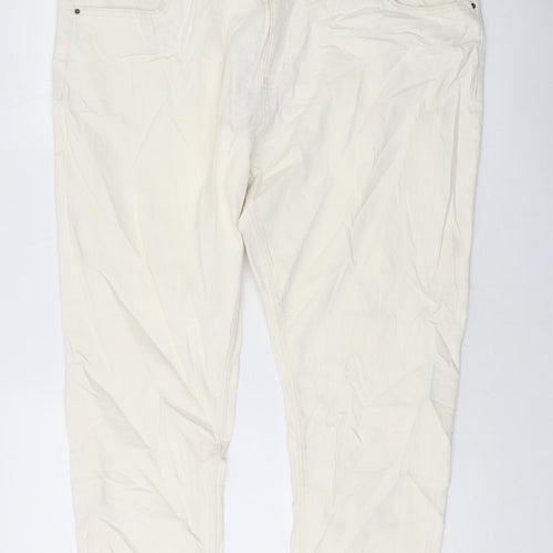 Marks and Spencer Womens Ivory Cotton Mom Jeans Size 22 L26 in Slim Button