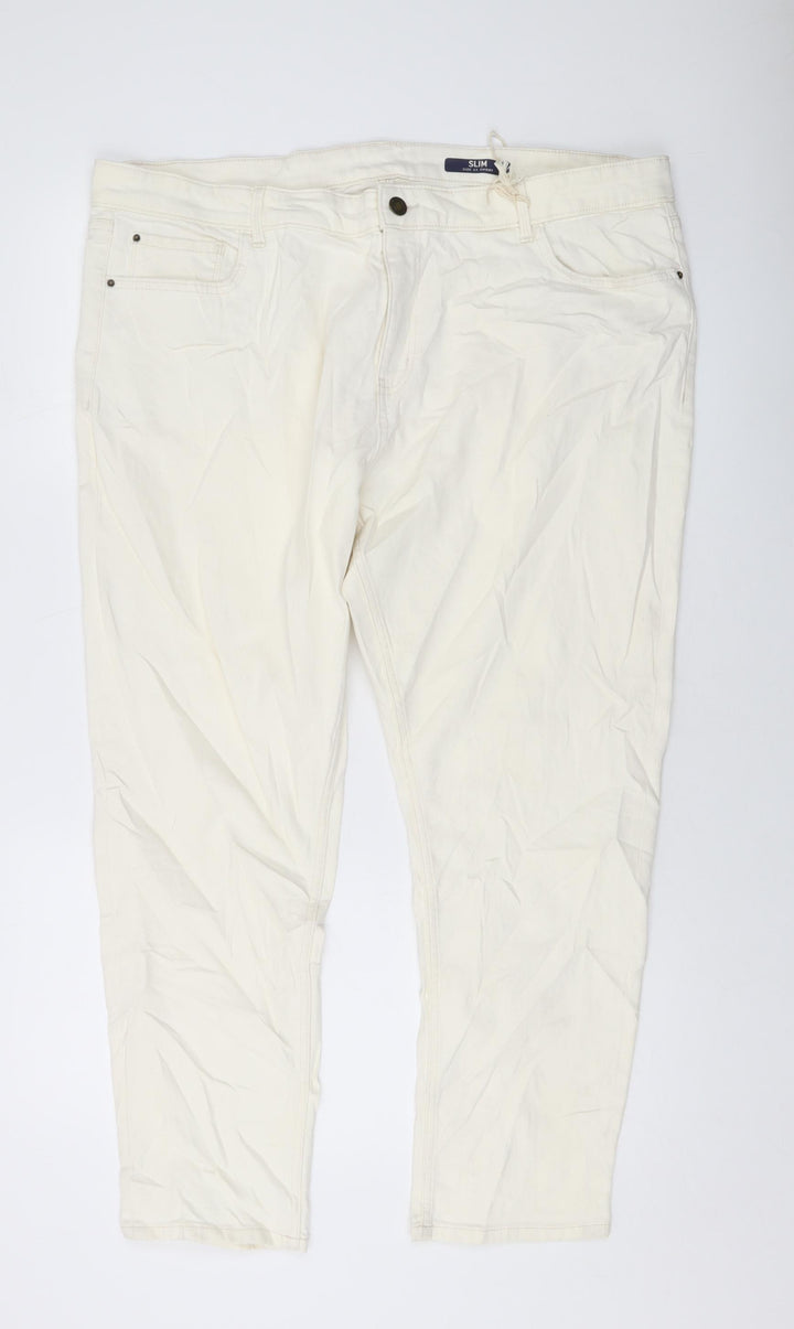 Marks and Spencer Womens Ivory Cotton Mom Jeans Size 22 L26 in Slim Button