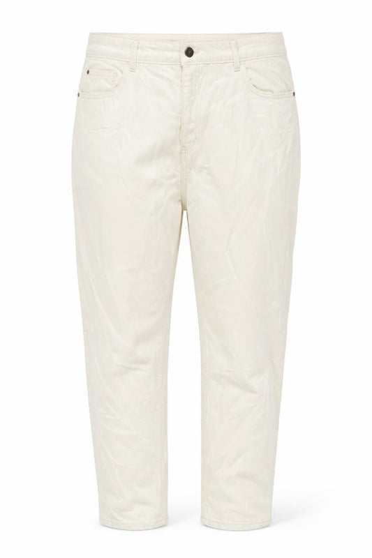 Front view of Marks & Spencer women’s ivory cotton mom jeans, size UK 22, 26-inch leg slim button